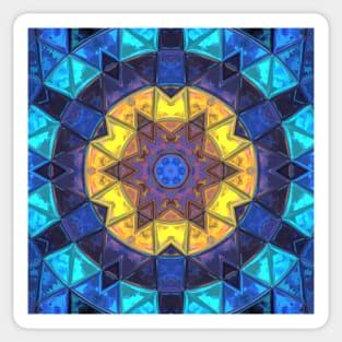 Mosaic Kaleidoscope Flower Blue and Yellow Sticker